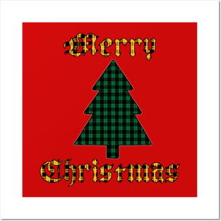 Green & Gold Merry Christmas Plaid Posters and Art